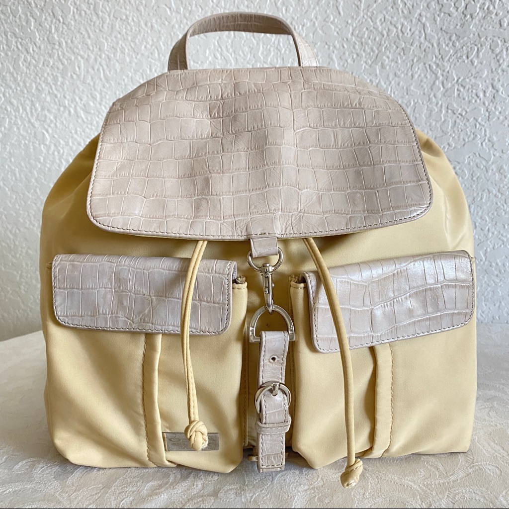 Tosca Blu Beige Leather Front Pocket Nylon Backpack